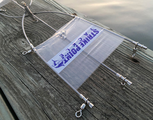 24 inch stainless steel dredge bar with 13 drops - single bar close up on dock
