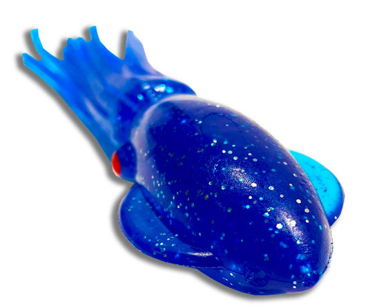 Moon Tide Fat Rubber Squid 5-1/4 inch Blue close-up