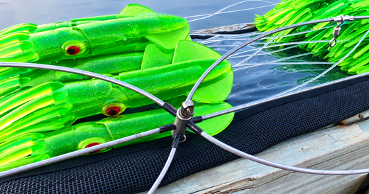 Stainless Steel Squid Dredge Moon Tide Tackle 36" 13-Drop Green Glitter