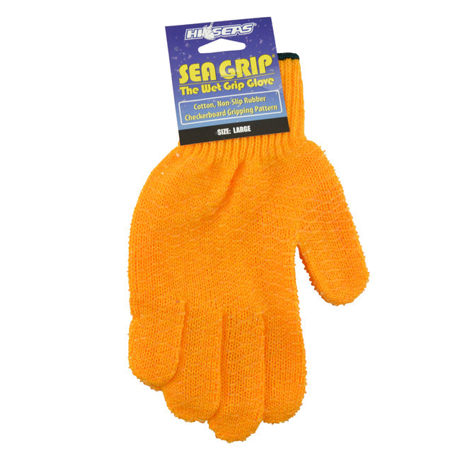 Hi-Seas Sea Grip Non-Slip Wet Grip Glove Orange Large - cotton non-slip rubber checkerboard gripping pattern