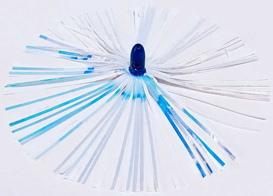Mylar Duster Lure 4.5" Pearl White Crinkle with 1oz Blue Lead Head - overhead view