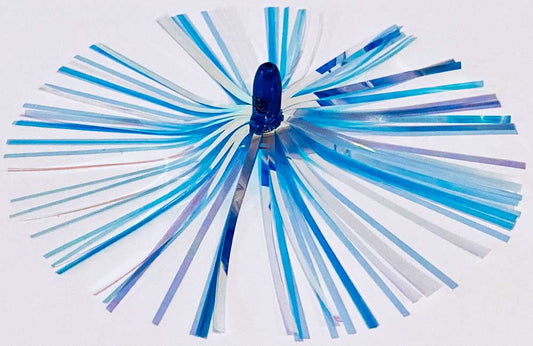 Mylar Duster Lure 4.5" Blue Silver Holographic with 1oz Blue Lead Head - overhead view