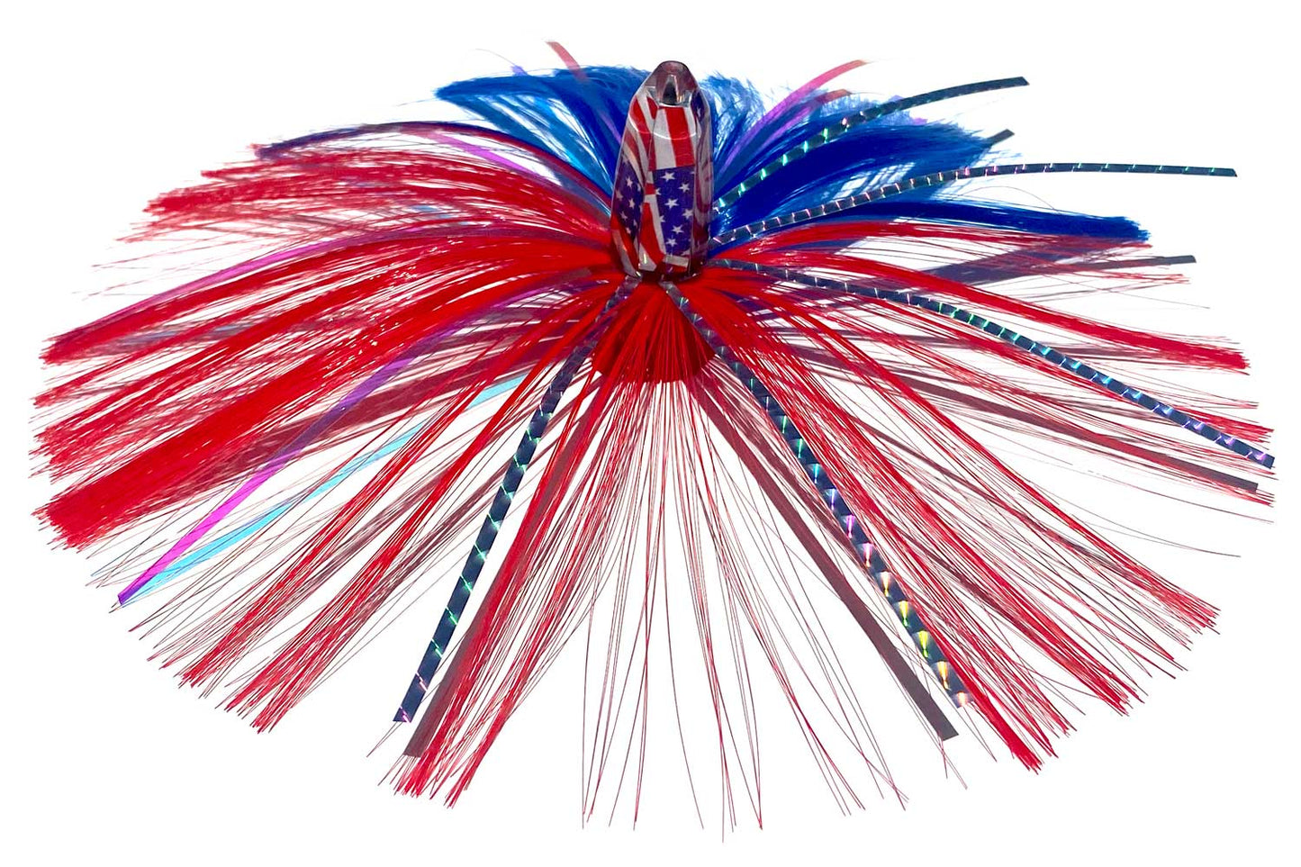 1oz HooSkull American Flag Witch Hair Lure – red, white and blue witch hair with mylar flash
