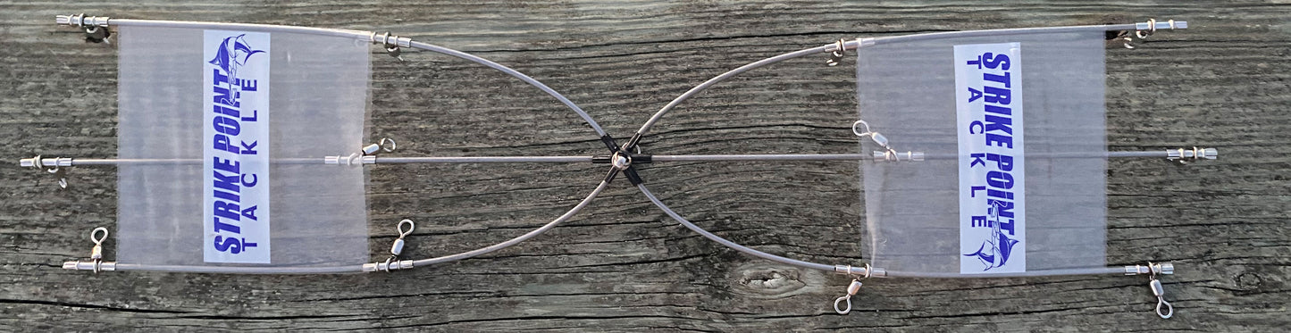 24 inch stainless steel dredge bar with 13 drops by Strike Point Tackle - full spread view