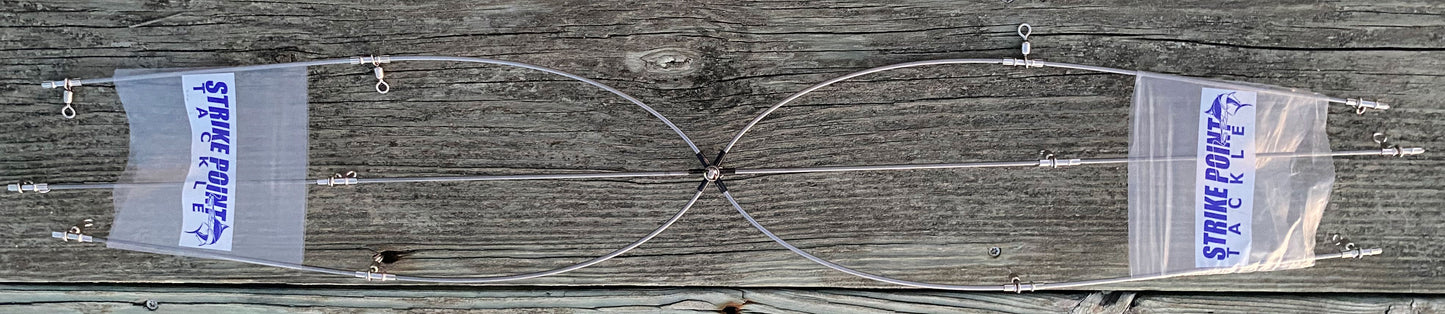 36 inch stainless steel dredge bar with 13 drops by Strike Point Tackle - full spread view