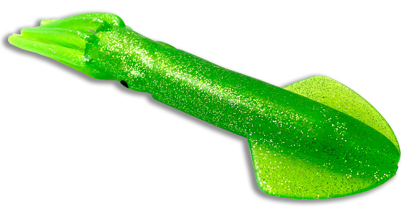 Rubber Squid Trolling Lure Moon Tide Tackle 9" Green