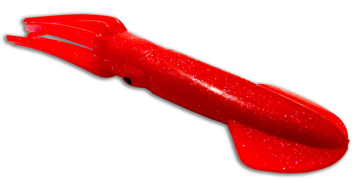 Rubber Squid Trolling Lure Moon Tide Tackle 9" Red