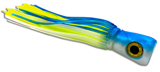 Soft Chugger Head Trolling Lure Moon Tide Tackle Blue/White/Chartreuse
