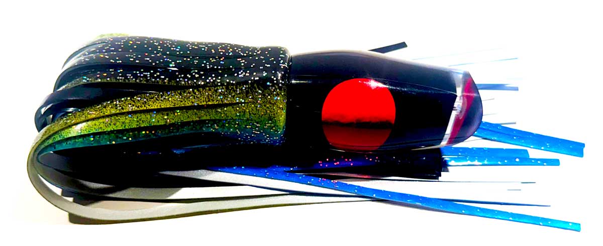 Marlin Seeker 14.75 inch black/blue big game trolling lure with red mirror eye and double skirt