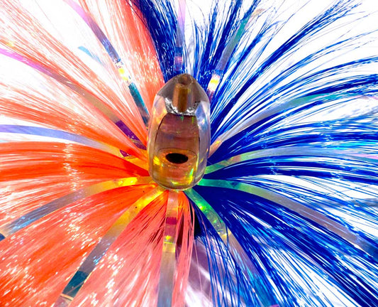 1oz HooSkull Mirror Head Witch Hair Trolling Lure – Pink/Blue Mylar