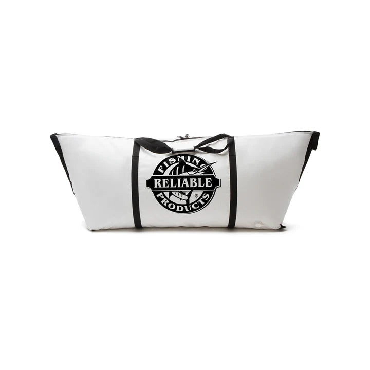 24x60 Insulated White Seabass Kill Bag – front view with logo
