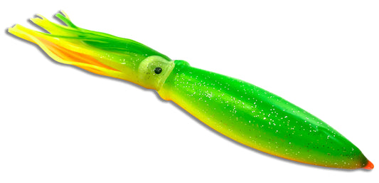 Squid Trolling Lure Moon Tide Tackle 9" Green/Yellow/Orange 2-Pack