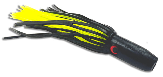 Moon Tide Soft Minis Black and Chartreuse 5 inch soft head trolling lure for tuna