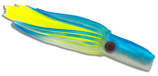 Moon Tide Soft Minis Blue White and Chartreuse 5 inch soft head trolling lure for tuna