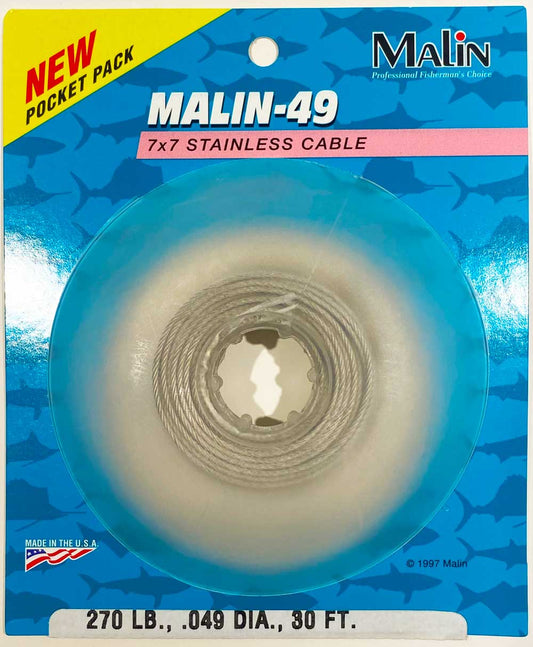 Malin-49 7x7 Stainless Steel Cable 270lb 30ft Pocket Pack C270-30