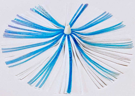 Mylar Duster Lure 4.5" Teal Blue White Crinkle Holographic - overhead view