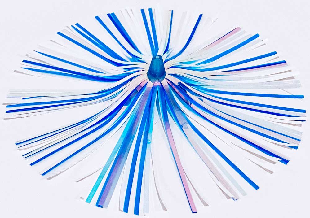 Mylar Duster Lure 4.5" Blue Cotton Candy White Crinkle - overhead view