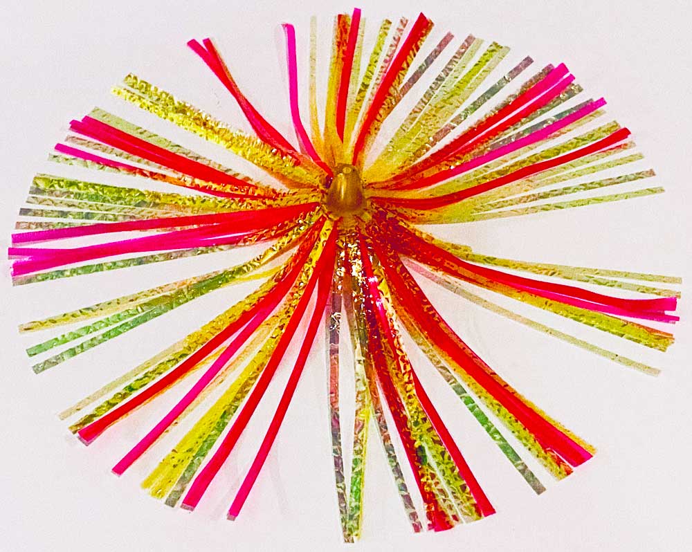 Mylar Duster Lure 4.5" Gold Pink Crinkle Flash - overhead view