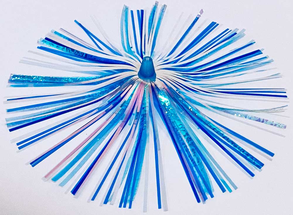 Mylar Duster Lure 4.5" Blue Crinkle Holographic - overhead view
