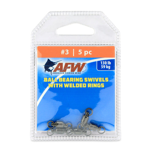 AFW Ball Bearing Swivels with Welded Rings #3 130lb 5-pack packaging