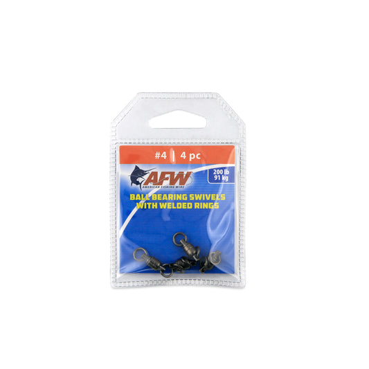 AFW Ball Bearing Swivels with Welded Rings #4 200lb 4-pack packaging