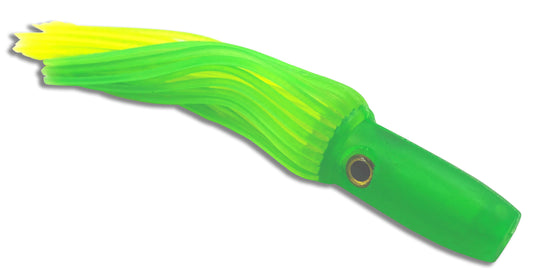 Moon Tide Soft Minis Green and Chartreuse 5 inch soft head trolling lure for tuna