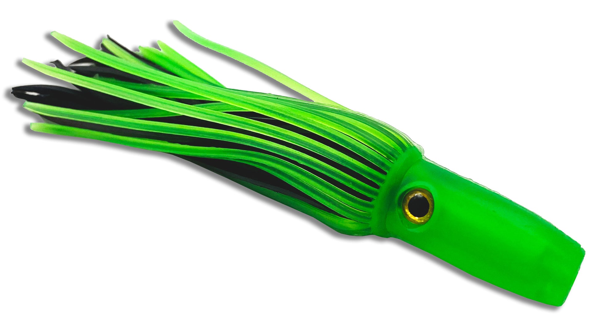 Moon Tide Soft Minis Green and Black 5 inch soft head trolling lure for tuna