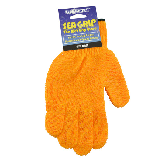 Hi-Seas Sea Grip Non-Slip Wet Grip Glove Orange Large - cotton non-slip rubber checkerboard gripping pattern