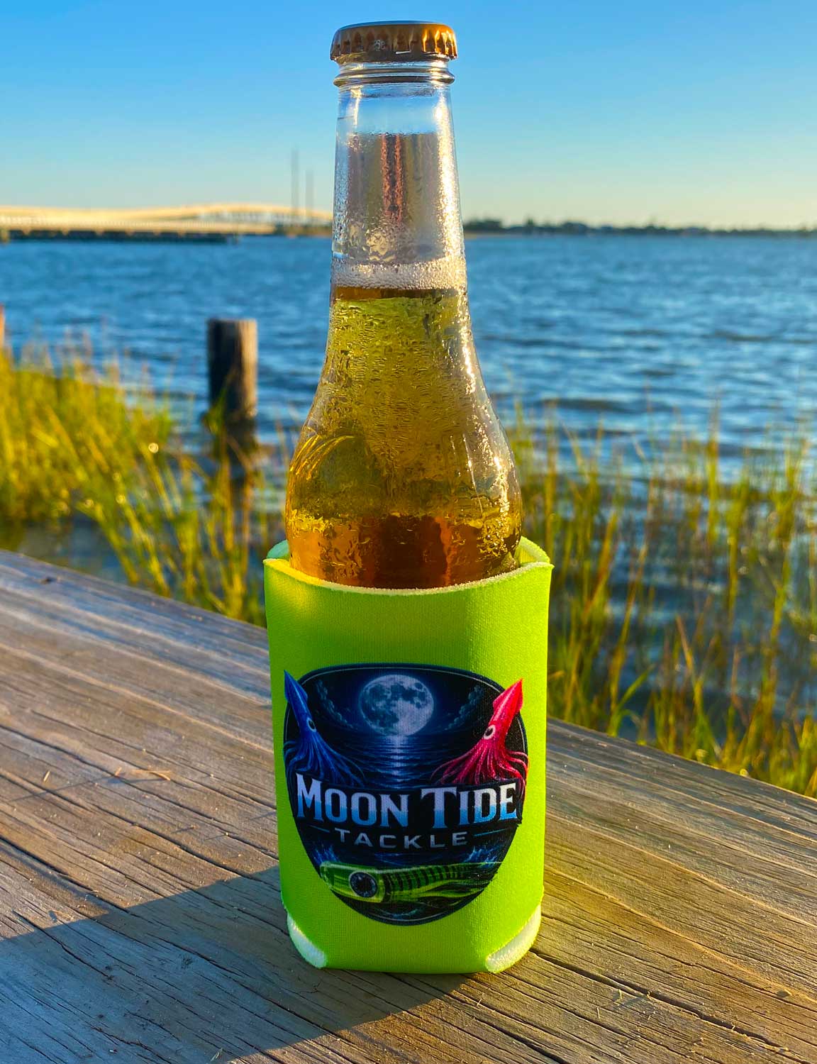 Moon Tide Tackle Lime Green Koozie
