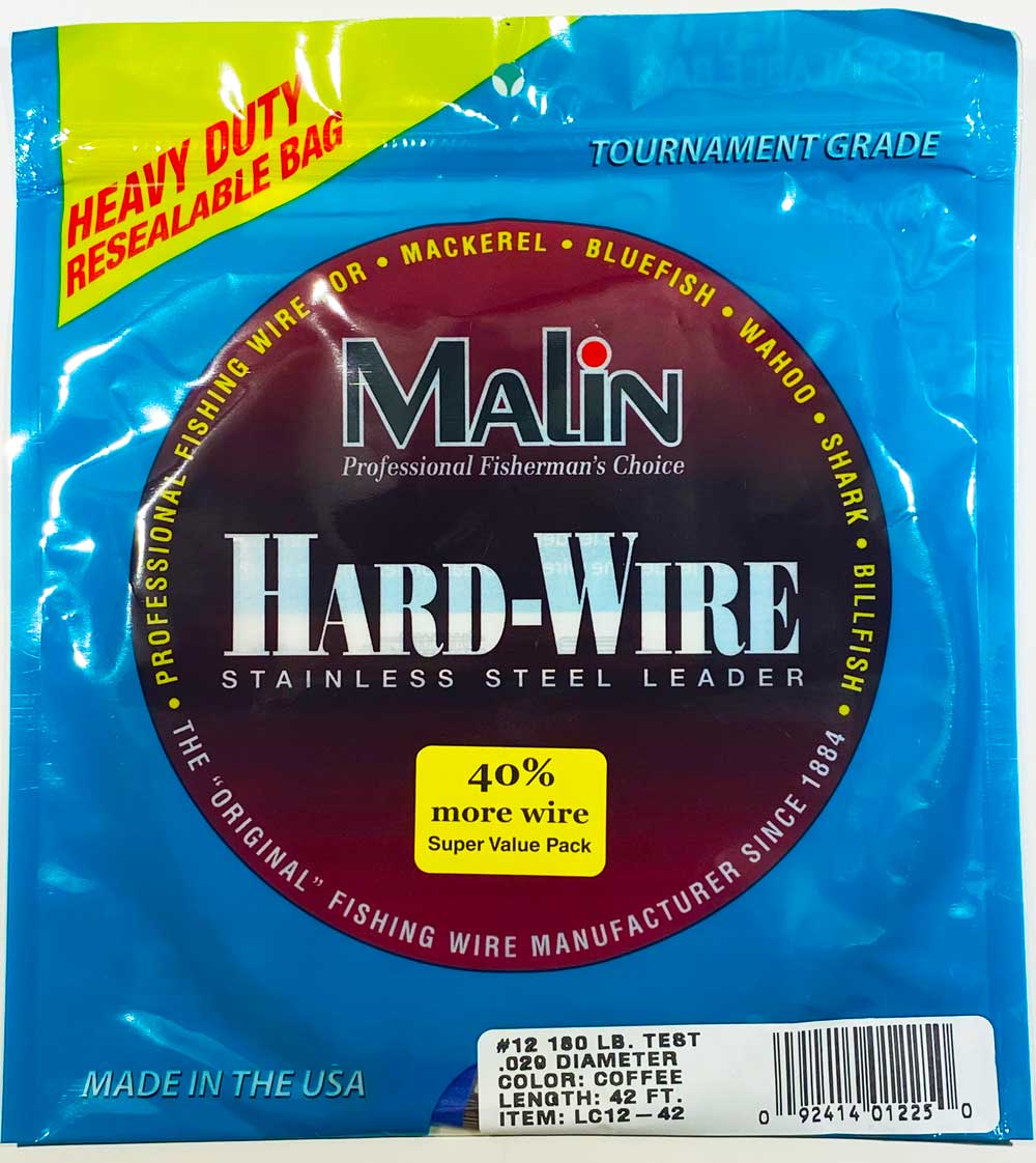 Malin Hard-Wire Stainless Steel Leader Wire #12 42ft – Coffee | Wire Leader for Wahoo, Shark, Bluefish & Billfish