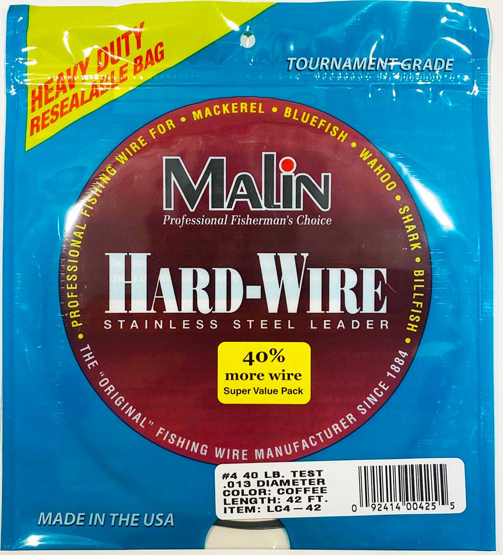 Malin Hard-Wire Stainless Steel Leader Wire #4 42ft Coffee Color LC4-42