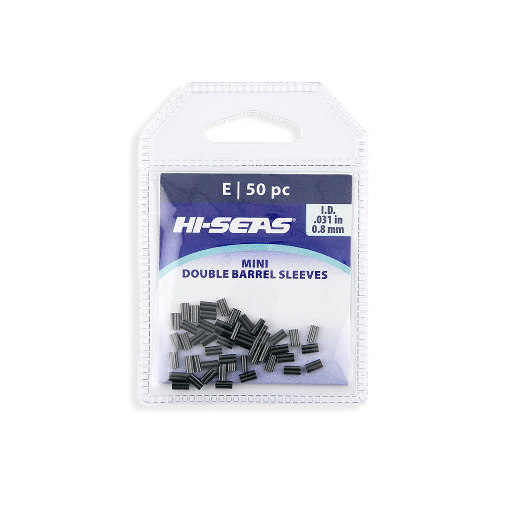 Hi-Seas Mini Double Barrel Sleeves E 50pc Black 0.8mm packaging