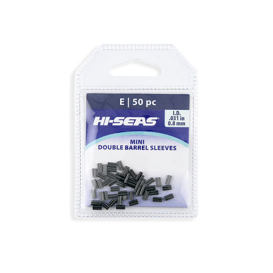 Hi-Seas Mini Double Barrel Sleeves E 50pc Black 0.8mm packaging