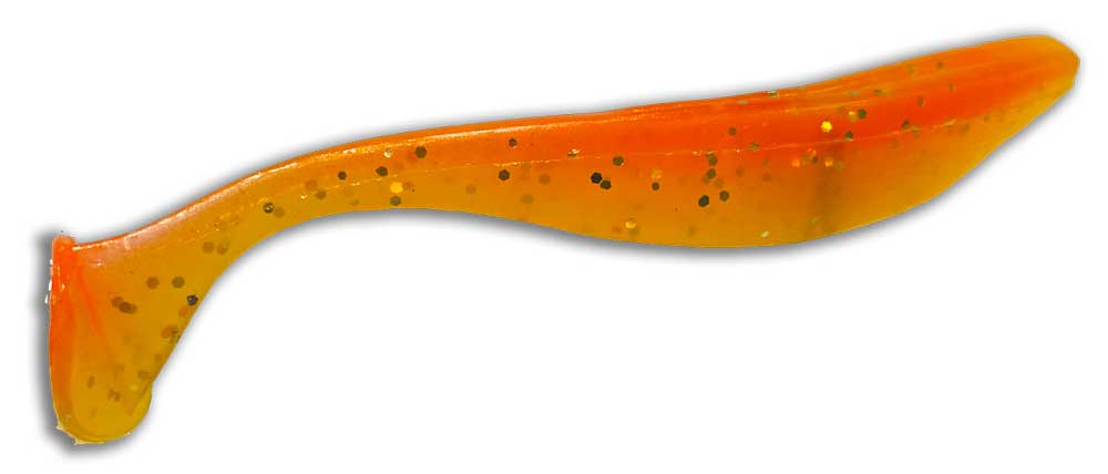 3.5 inch Morning Sunrise paddle tail bait - orange and yellow with gold flake