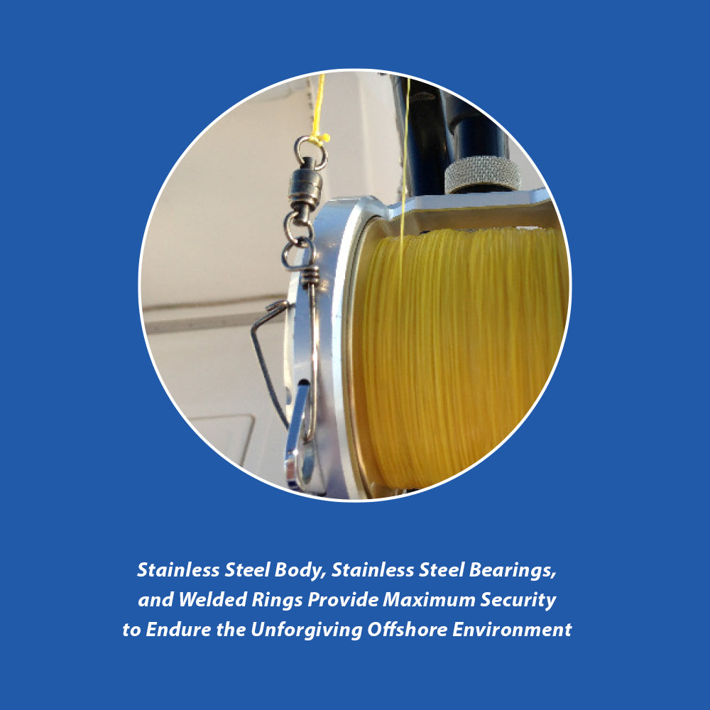 AFW Ball Bearing Snap Swivel in use offshore - stainless steel body and bearings for maximum security in saltwater
